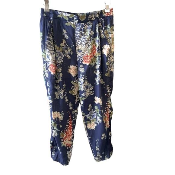 Zara Silky Harness The Power Of Flowers Straight Leg Crop Pants Pull On Blue M - Picture 3 of 14